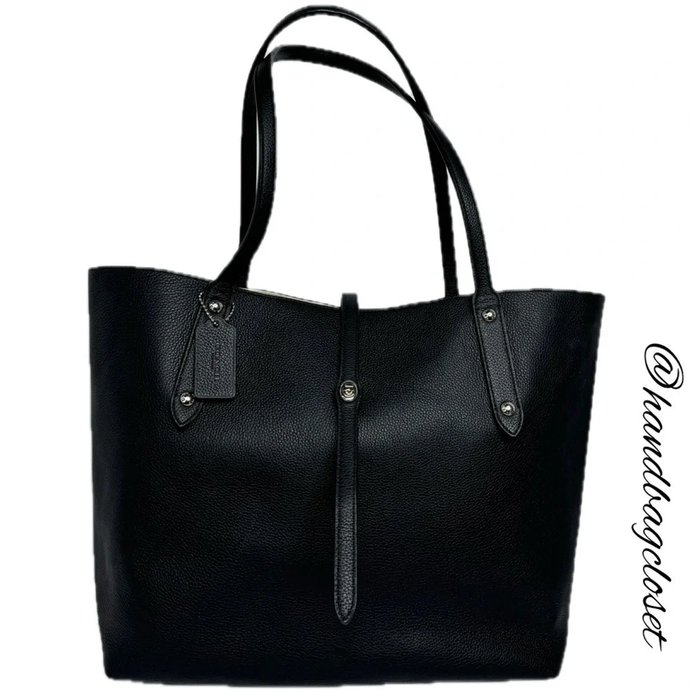 COACH MARKET TOTE IN BLACK PEBBLE LEATHER F36358 BRAMBLE CHALK FLORAL BAG